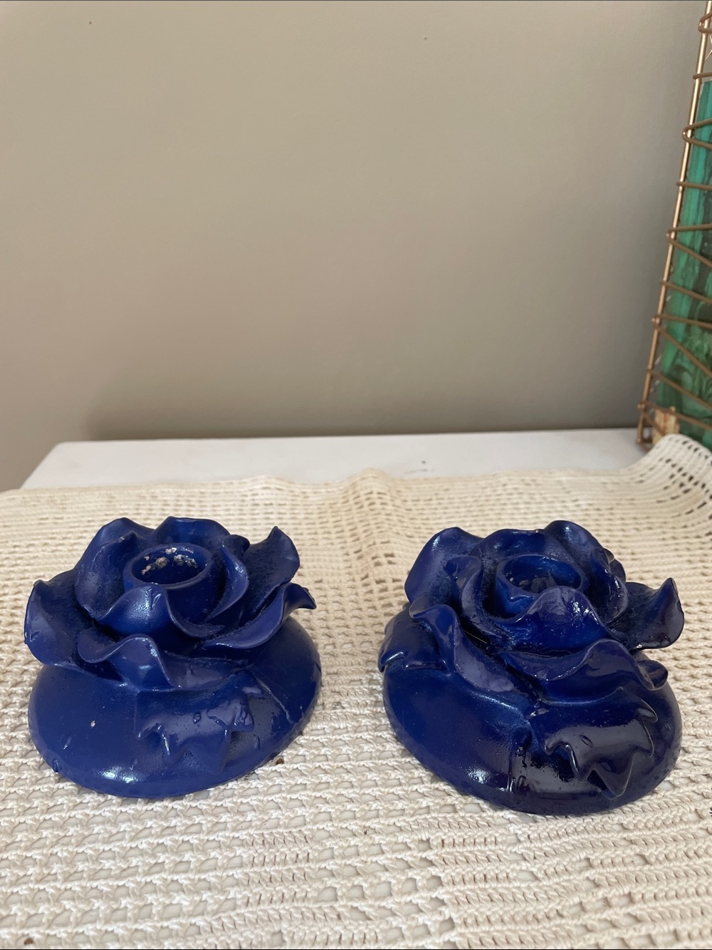 Cobalt  Blue Ceramic Candle Holders rose shape modern looks